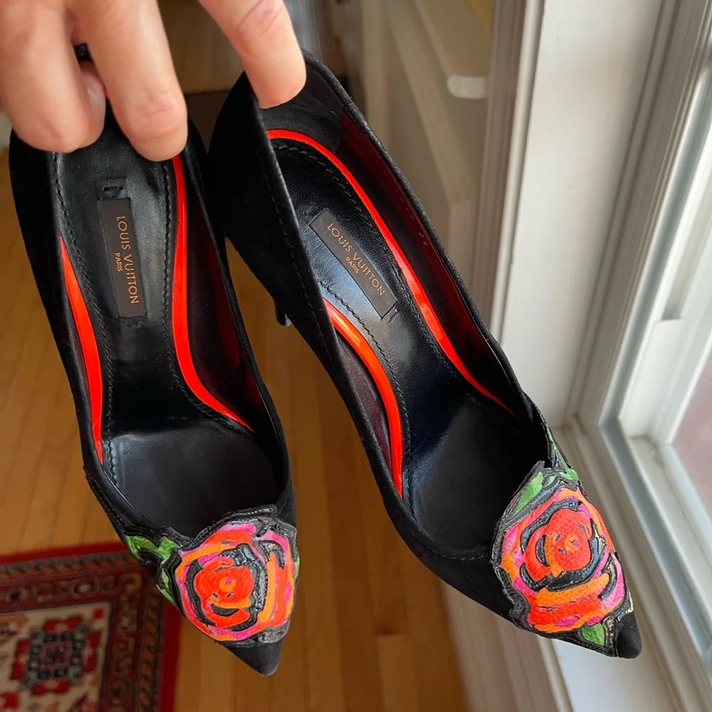 Louis Vuitton Black Suede High Heels - Stephen Sprouse Roses - EU 36 - Picture 7 of 15